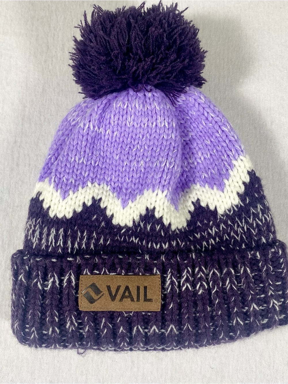 Screamer Vail Purple White Colorblock Pom Pom Beanie